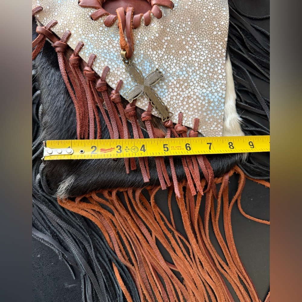 Handmade Soft Leather & Hair-On Hide Fringe Crossbody Purse ML Brand - Picture 14 of 16